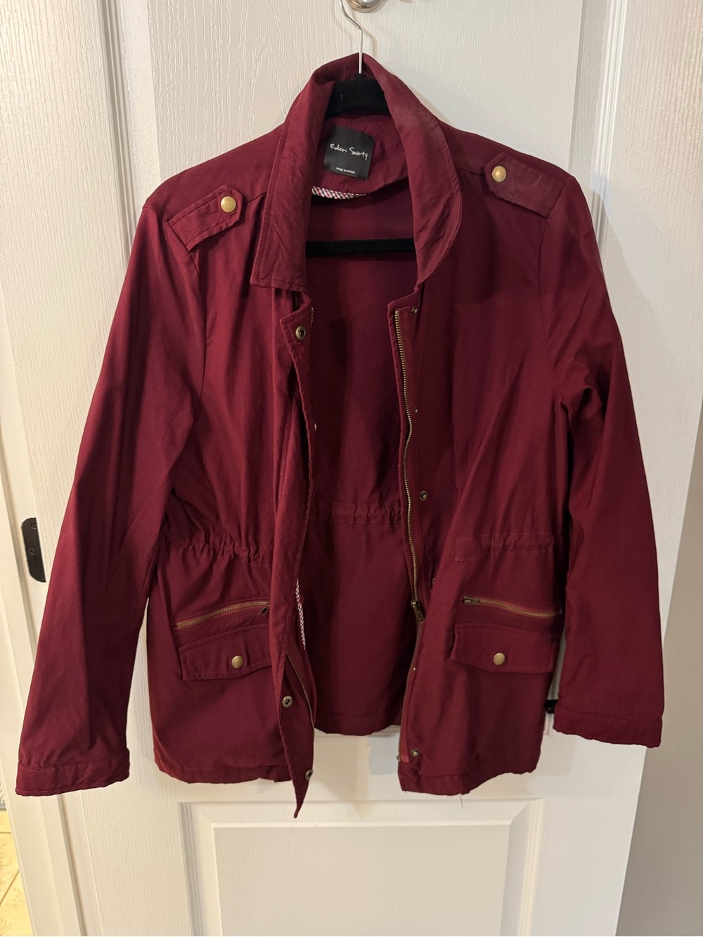 Women’s Burgundy Utility Jacket with Drawstring Waist